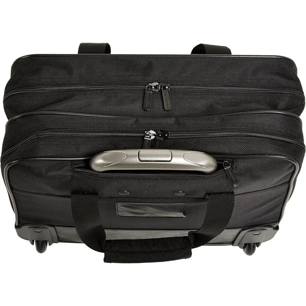 Amazon Basics Rolling Wheeled Laptop Bag, 15.6 in, Black, Sturdy with Compart...